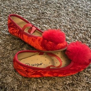 Red ballets flats with Pom pom